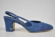 Chanel 22P Mademoiselle Coco Sling Light Blue Denim Slingback Sandal Heel 37