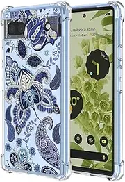 [JDYGWK] for Pixel 6A Google 6A Case Clear Flower Pattern,Soft TPU Silicone,Thin,Shockproof,Anti-Scratch Protective Cover for Google Pixel 6A,Enchanting Blue