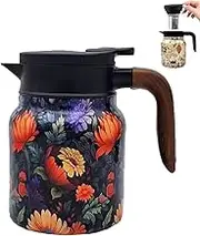 Vintage Floral Pattern Tea Pot - Built-in Infuser,Peshoriadm Teapot,1000ml Vintage Floral Pattern Tea Built-in Infuser,Thermos Tea Pot with Lid for Hot Drinks (B)