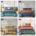 Bohemian Stripe Quilt Bedspread Queen Size Coverlet Set Bed Blankets Pillowcases