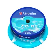 25PK Verbatim CD-R 52x Speed 700MB Data Storage w/ Spindle Case Blank Discs