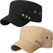 [YeeHeen] Cadet Army Hat 2 Pieces Flat Top Cap Unisex Military Hat for Women Men
