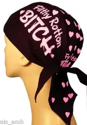 Skull Cap Filthy Rotten Bitch Purple & Black Motorcycle Biker Doo Rag Head Wrap