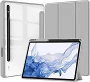 [QINOUK] Case for Samsung Galaxy Tab S9 Ultra, [Stand Function] Soft TPU Smart Case with Auto Sleep Wake, Clear Acrylic Anti-Scratch Case for Samsung Galaxy Tab S9 Ultra Grey