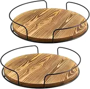 2 Pack Wooden Rotating Storage Rack,Kitchen Organiser,Seasoning Jar Rotating Tray,Rotating Spice Rack Storage,Kitchen Countertop Organizer,for Home Kitchen