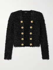 [Balmain] Balmain - Button-embellished Sequined Metallic Bouclé-tweed Jacket - Black - FR 40 FR 40 Black