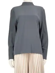 Blue Silk Long Sleeve Blouse