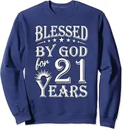 [X.Style] Vintage Blessed by God for 21 Years Happy 21st Birthday Sweatshirt ds1904 Sweater (2XL) Navy Blue