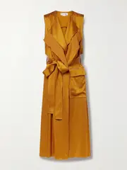 [Victoria Beckham] Victoria Beckham - Cutout Hammered-satin Midi Wrap Dress - Gold - UK 12 UK 12 Gold