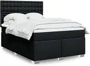 vidaXL Black Fabric Box Spring Bed - Queen Size Mattress, Adjustable Headboard, Customisable LED Lighting, Pocket Spring
