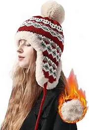 [YAMEE] Winter Hat Winter for Women Plush Thickened Ski Caps Women's Knitted with Ear Flaps Warm Russian Hat Men's Cold Protection Trapper Hat Unisex with Chin Strap Hat Skiing Outdoor