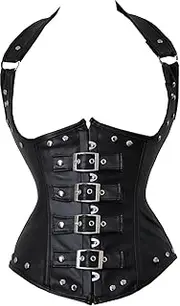 [Blidece] Women's Fashion PU Leather Halter Shoulder Straps Underbust Corset Top