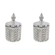 2x LVD Cruz Glass Trinket Box Storage Home Tabletop Decor Round 14.5cm Silver