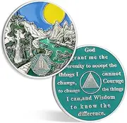 CHURYUML 2 Year Sobriety Coin Gift Set| Nature Landscape AA Sobriety Chips Medallions with Capsule, Coin Holder Keychain, Display & Card| Two Year AA Coins Sober Chip Sobriety Gifts for Men Women