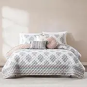 Lush Decor Sofia Flower Block Bouquet Reversible Quilt 6 Piece Set King/Cal King Clay - Block Print Quilt - Floral Bedding Set with Pillows - Boho Decor