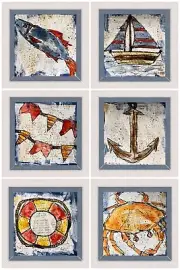 Framed Art Set Original Watercolor Sketch Painting Lot Coastal Nautical Painting