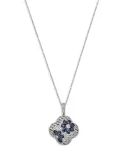 Bloomingdale's Fine Collection Sapphire & Diamond Clover Pendant Necklace in 14K White Gold, 16-18