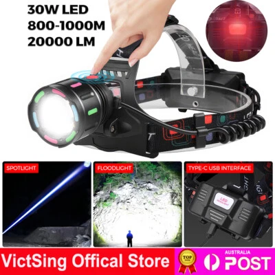 LED Headlamp Head Torch Headlight Flashlight Light Camping Lamp USB Rechargeable