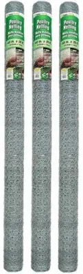 (3) Midwest 308406B 48" x 25' 1" Mesh Poultry Netting Chicken Wire Fence Fencing