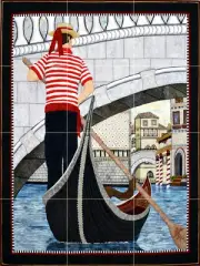 Contemporary Art Venetian Gondola Mural Ceramic Backsplash Bath Tile #2419
