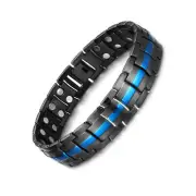 Black Titanium Magnetic Bracelet With Blue Strip