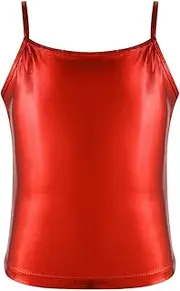 [FEESHOW] Kids Girl Sleeveless Shiny Metallic Dance Tank Top Dancewear for Ballet Dance Gymnastics Sports Vest