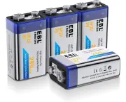 EBL 9V Rechargeable Batteries NiMH 280mAh 9V Battery for Smoke Alarm Detector, 4-Packs