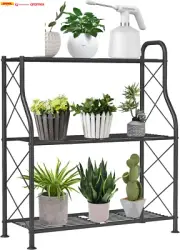 Plant Stand,3-Tier Metal Corner Plant Shelf Racks for Indoor Outdoor Garden Pati