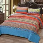 Bohemian Queen Quilt Set -Colorful Striped Bedspread Coverlet Set (92"X96")