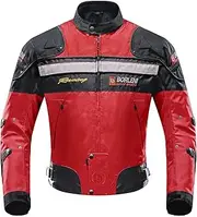 BORLENI Motorcycle Jacket with CE Armor Removable Liner Detachable Hood for Men Motorbike Riding Jacket Windproof All Seasons, Red, Large