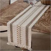 KEPTFIT Macrame Fabric Table Runner, Boho Cotton Table Runner with Tassels for Wedding Bridal Shower Shower Rustic Dining Table Decoration 12 x 72 Inch (A)