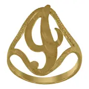 10kt Yellow Gold Womens Diamond-Cut Textured Initial Letter I Band Ring