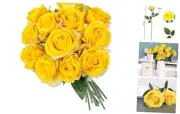12Pcs Roses Artificial Flowers Realistic Single Stem Flowers Gradient Yellow