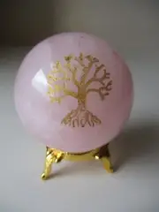 Rose Quartz 259g 57mm Tree Of Life Crystal Ball on Gold Metal Stand BRQT05