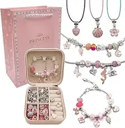 Bracelet Making Kit for Girls, IGGDOQI 68Pcs Charm Bracelets Kit with Jewelry Box, Jewelry Charms, Bracelets for DIY Craft, Jewelry Gift Adults and Kids, Present for 8-12 Year Old Girl (Pink)