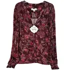 NWT Knox Rose Women's Size XL Long Sleeve Boho Top Blouse Button Up in Burgundy