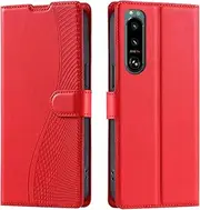 Compatible with Sony Xperia 5 IV 5G Kickstand Case Cover,Compatible with Sony Xperia 5 IV 5G Lanyard Magnetic Closure Wallet case Red