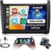 2+64G Android Car Radio for VW Polo 6R 6C 9N 2008 2009 2010 2011 2012 2013 2014 2015 2016 Wireless Carpaly & Android Car, 9 Inch IPS Touchscreen Radio Bluetooth/GPS/Reversing Camera/FM/WiFi/SWC