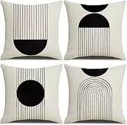 IcosaMro Boho Pillow Covers 18x18 Set of 4, Mid Century Modern Arch Sun Decor Cotton Linen Throw Pillow Cover Decorative Boho Cushion Cover with Zipper, Black and White