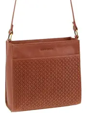 [PIERRE CARDIN] Leather Diamond Pattern Embossed Cross-Body Bag in Tan