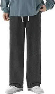 [Aosufei] Men's Baggy Straight Leg Casual Jeans Casual Comfort Outdoor Denim Pants Lightweight Classic Jeans Trouser, Black Grey, Small