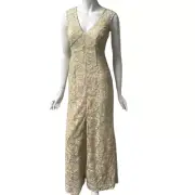 Aidan Mattox Gold Lace V Neck Front Slit Sleeveless Gown Sz 2 NWT MSPR $395
