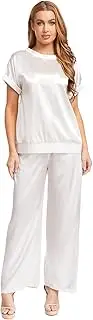 [Yhong] Women 2 Piece Summer Outfit Casual Short Sleeve Tops with Elastic High Waist Pants Suit for Work Office