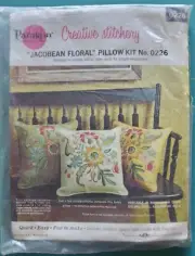 Paragon Needlecraft Creative Stitchery Jacobean Floral Pillow Kit 0226-Avocado