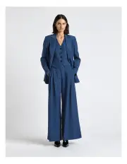 [Cue] Viscose Linen Button Through Back Blazer in Deep Blue