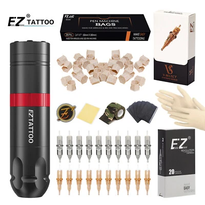 Wireless Coreless Motor Tattoo Machine Pen Cartridge Needle 1500mAh Battery Kit