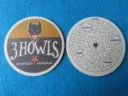 Beer COASTER ~ 3 (THREE) HOWLS Distillery Rum, Whiskey, Vodka, Gin ~ Seattle, WA