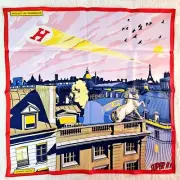 Authentic Hermes Minuit au Faubourg Silk Scarf 70 cm 27"x27" Red Blue Pink