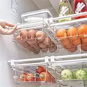 admecoo Fridge Drawer Organizer,Refrigerator Organizer Bins,Fridge Storage Box Shelf Holder,Pull Out With Handle,Clear Container For Food,Drinks,Fit for Fridge Shelf Under 0.6" (1-Pack,4-grid)