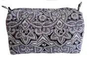 Hand Block Printed Toiletries Bag - Rabari Grey - Various Sizes